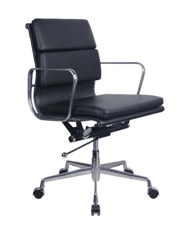 PU900M medium back executive chair in black PU with chrome arms
