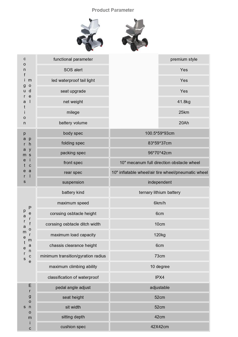 Electric Wheelchair specification