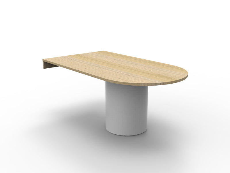 Drum Base D End Table natural oak top with white disc base