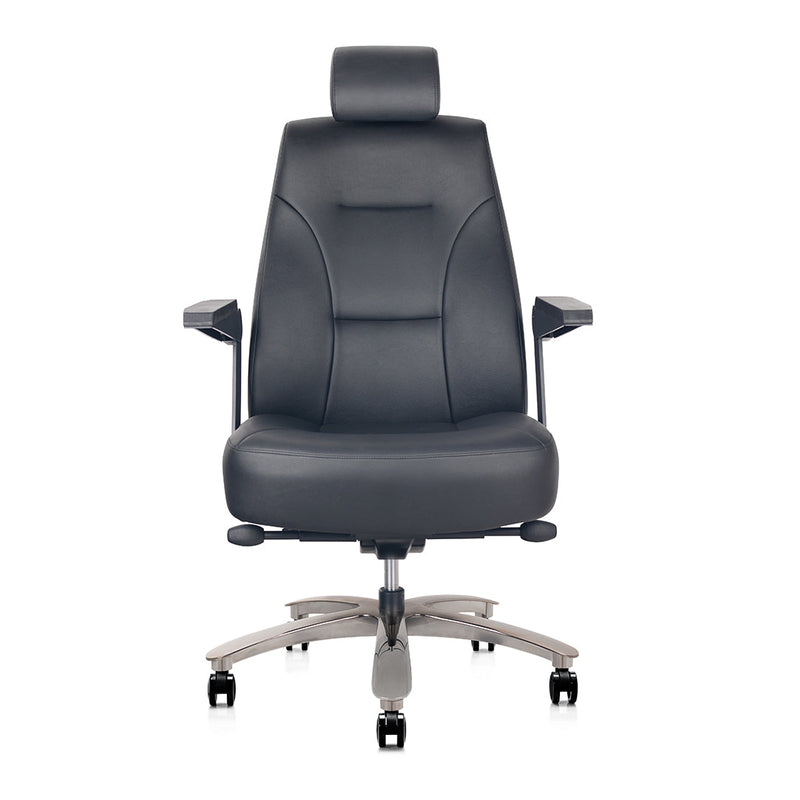 Monarch Controller Chair in black leather shown from the front