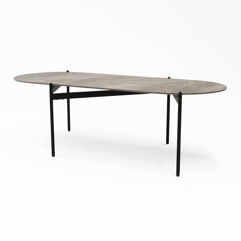 Nido Stone Oval Coffee Table with Grey Carrara top and black frame
