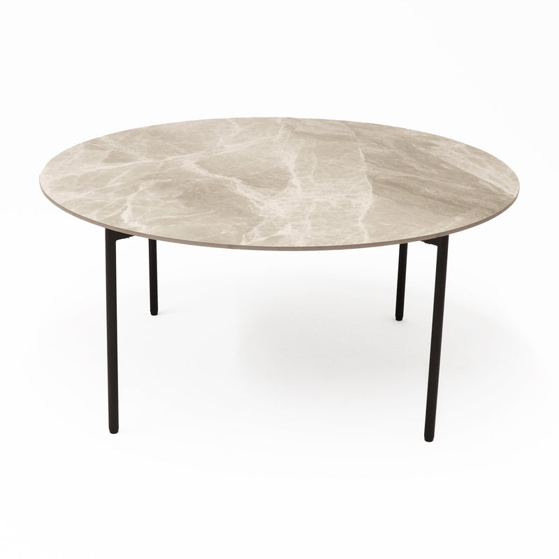 Nido Stone Large Round Coffee Table with Grey Carrara top and black frame