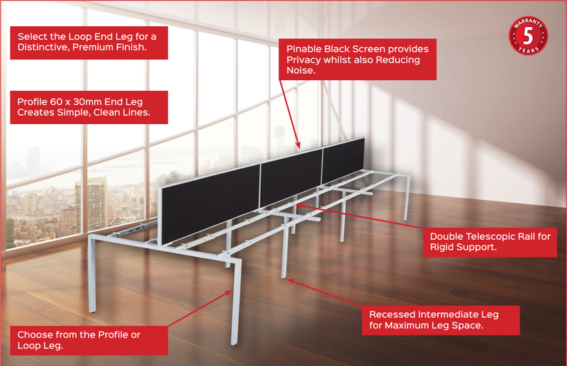 Double Sided Workstations with Screens 2, 4 & 6 person Loop leg - Four Person Cluster - pimp-my-office-au