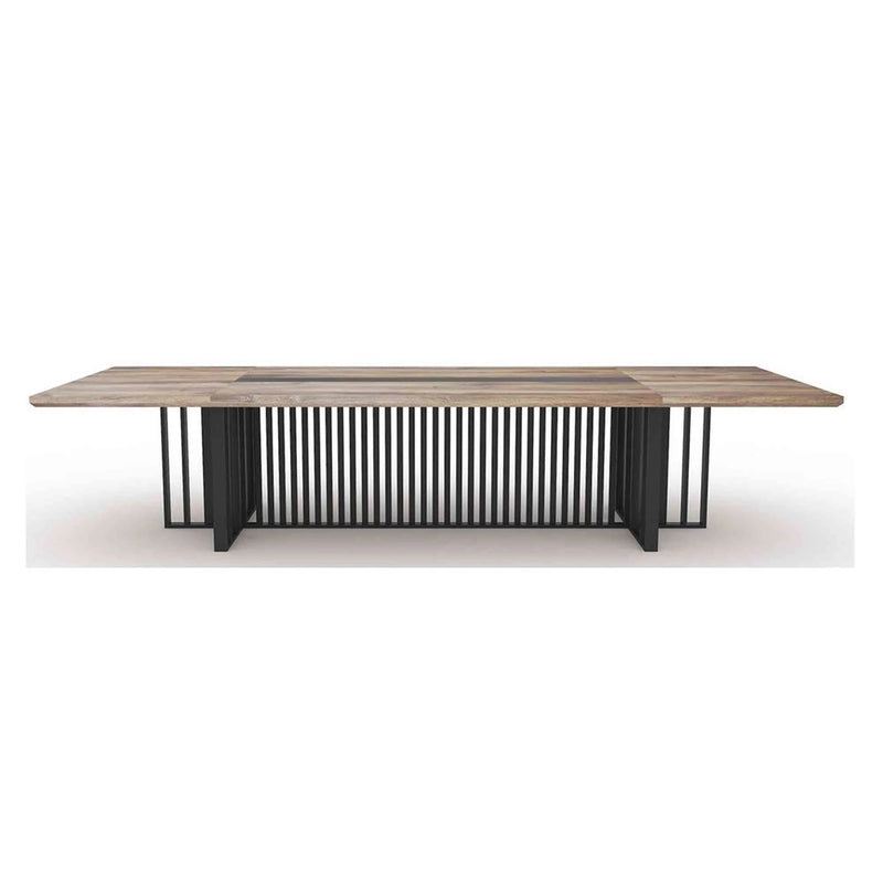 Vantage 2400 Boardroom Table front view with Warm Oak top and matt-black base