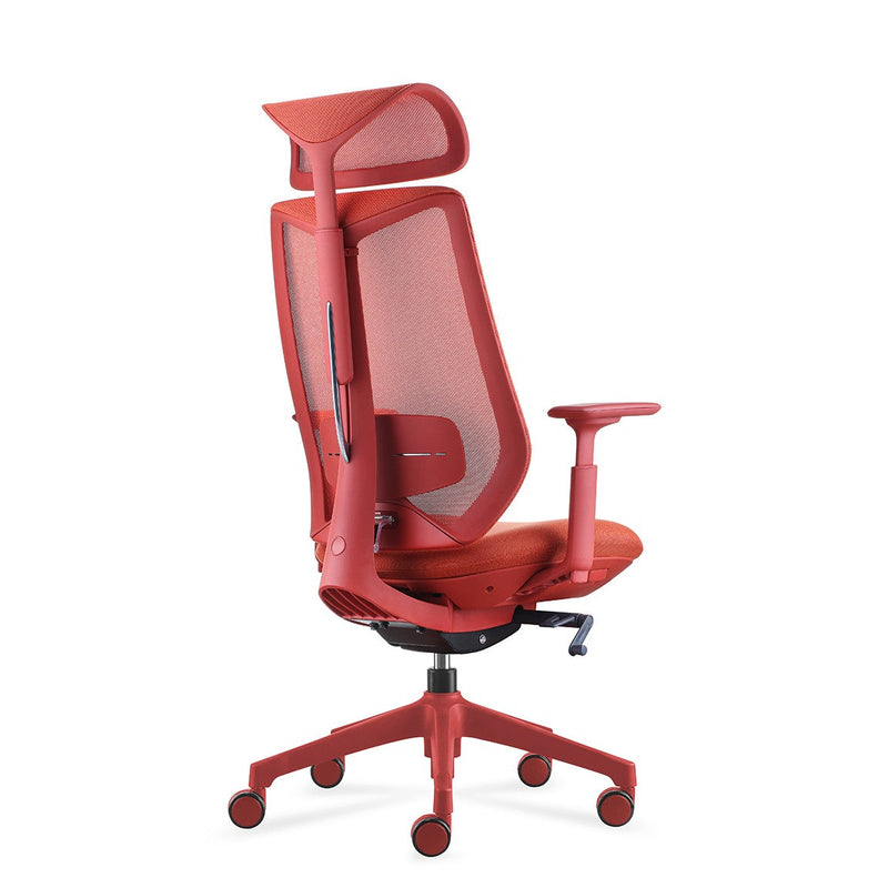 Titan High Back Chair in coral with mesh back and headrest