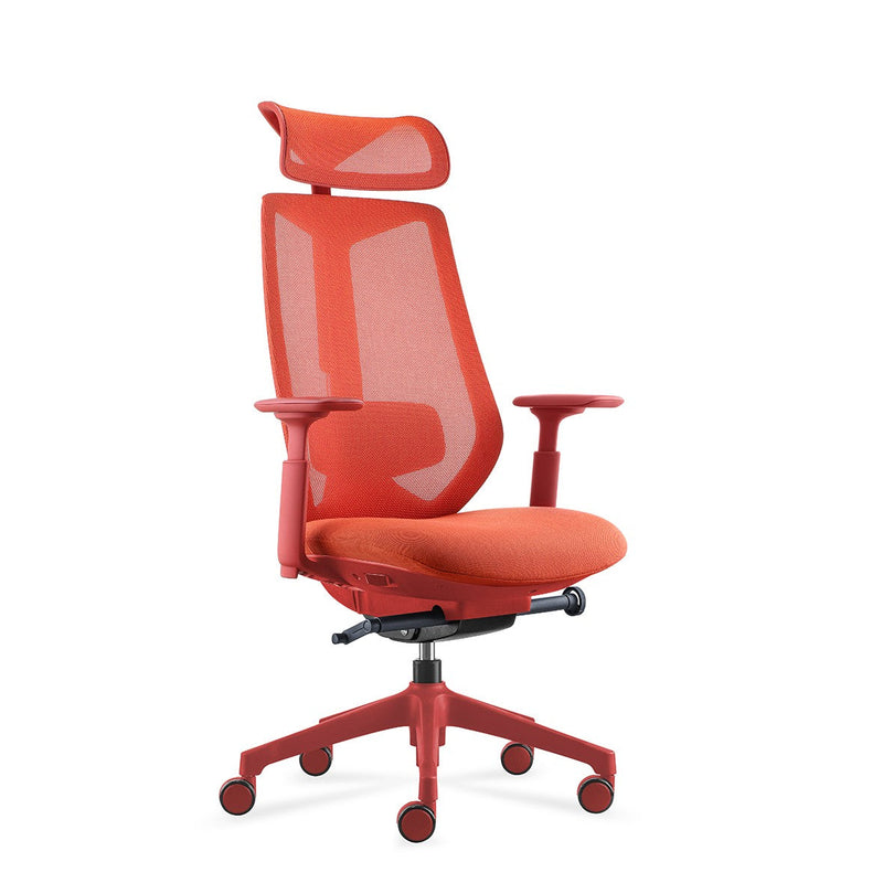 Side view of coral Titan executive chair with PU castors