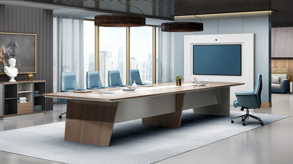 ANDERS Boardroom Table 3.2M - Australian Gold Oak & Beige