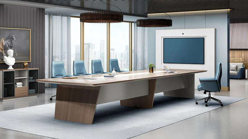 ANDERS Boardroom Table 3.2M - Australian Gold Oak & Beige