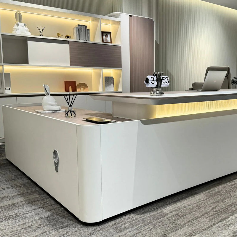 Axiom Executive Desk right return white executive office desk with LED light