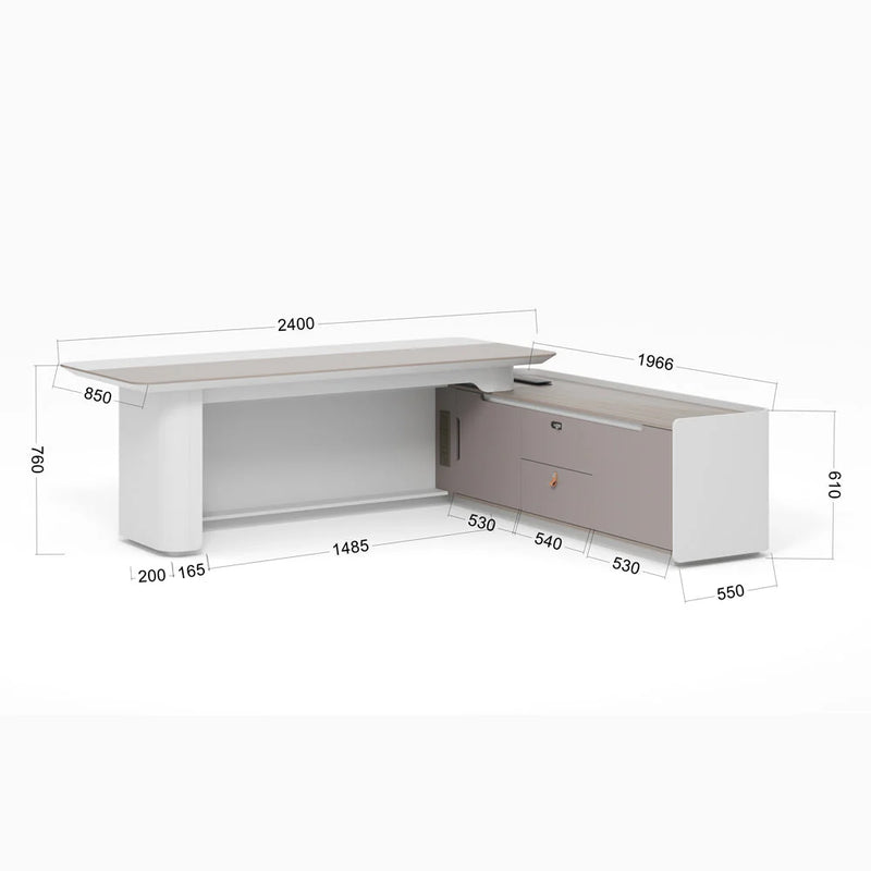 modern executive office desk with right return white finish and storage drawers dimensions