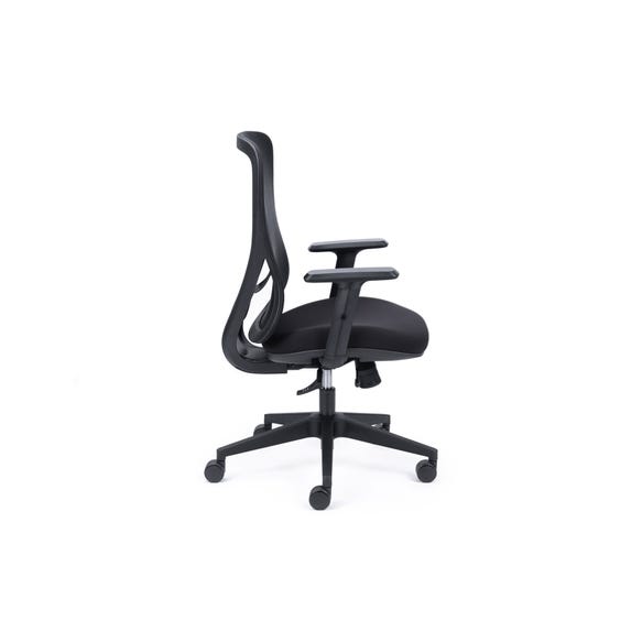 Black ergonomic office chair with mesh back and seat slide