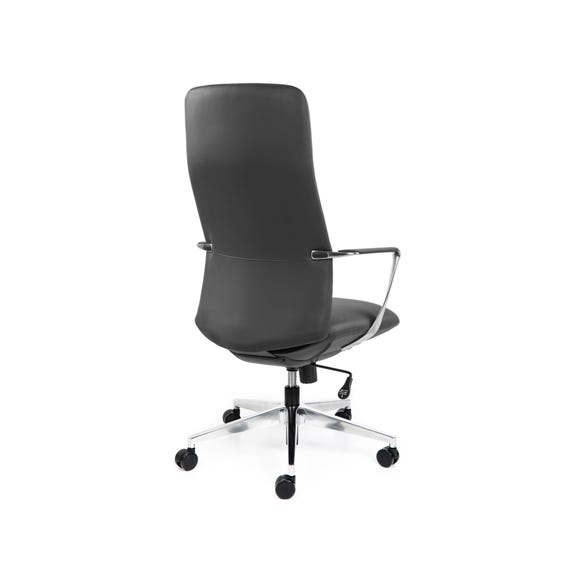 Executive office chair with black leather upholstery and ergonomic comfort