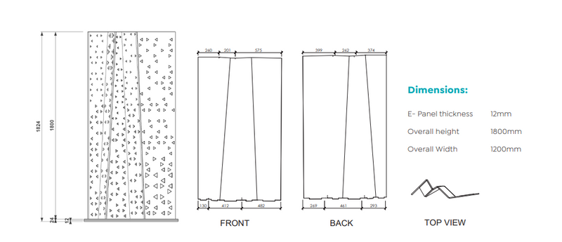 Epanel Standing Screen Wall dimensions diagram showing 1800mm height and 1200mm width