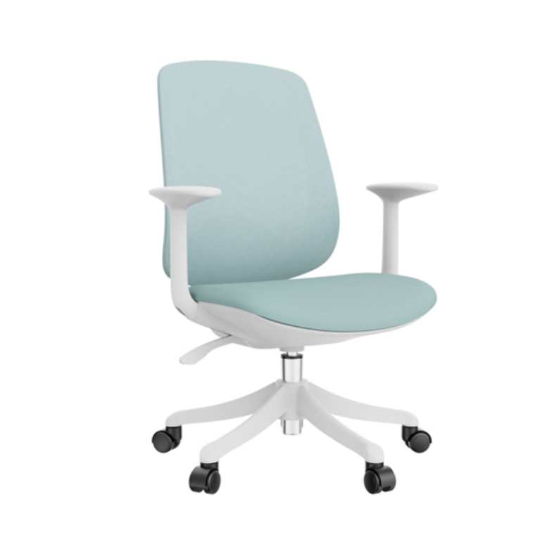 Sphere White Frame Blue Mesh office chair with padded blue fabric seat and ergonomic mesh back for office desks