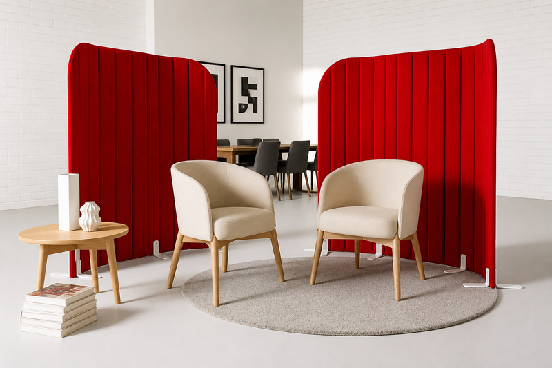 Commercial acoustic partition screen for flexible office layouts red colour