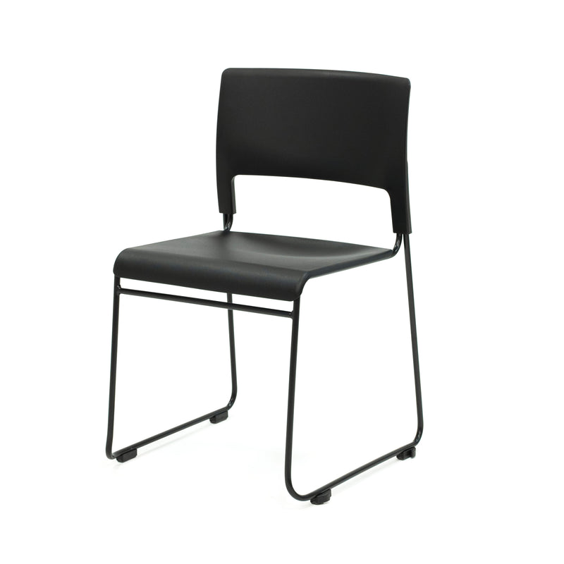 Black stackable training chair with polypropylene seat and back