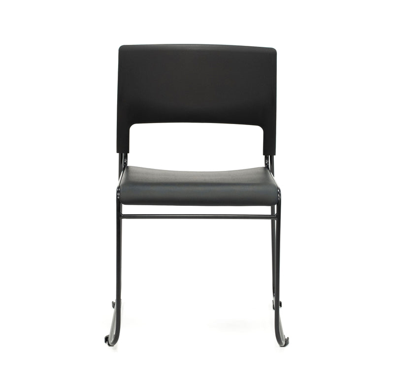 Apollo stacking chair with black vinyl upholstered seat pad