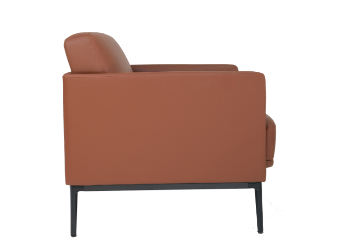 Compact office breakout chair with upholstered seat and back
