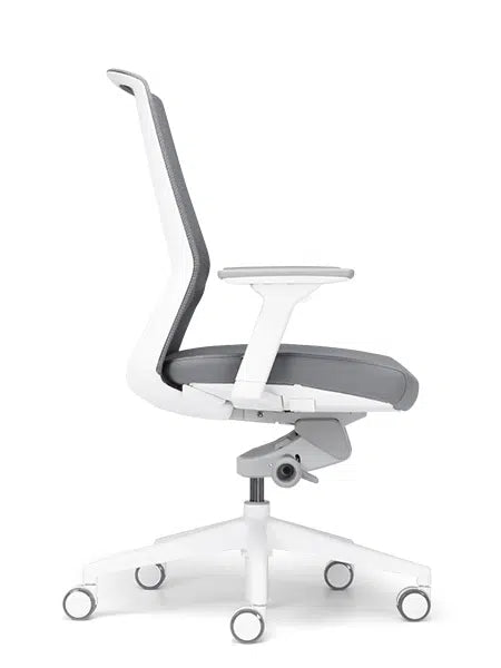 Aveya white frame mesh office chair side view for task desks