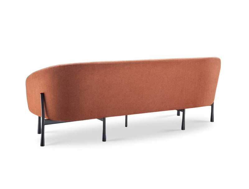 Side rear view of Cosmos 3 seater office lounge in Rust fabric