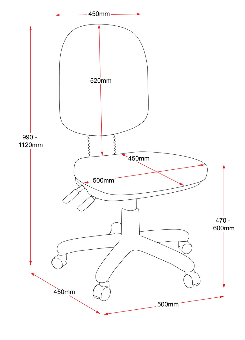 EC070CH High Back Ergo Operator Chair line drawing