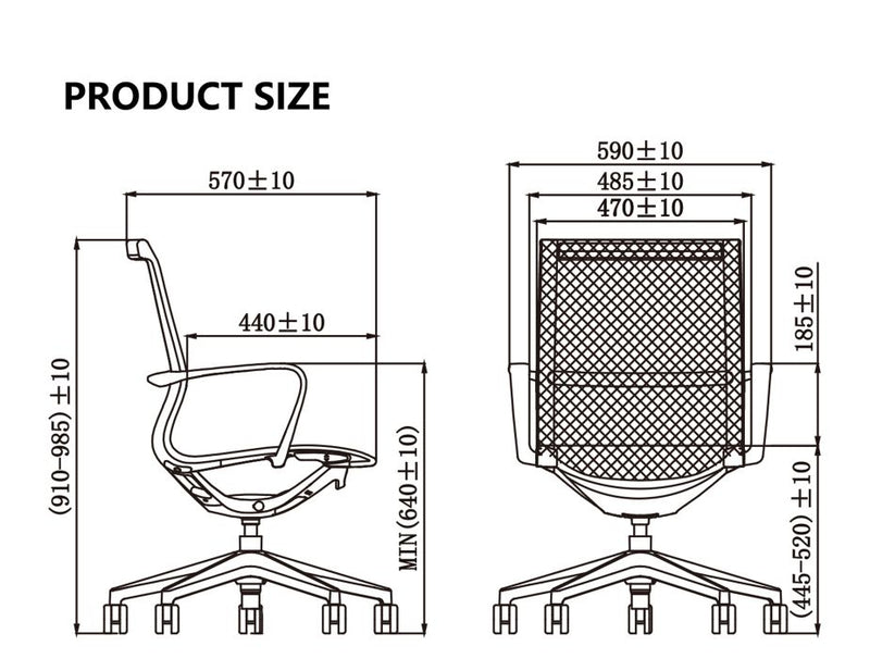 Lunar Low Back Office Chair size
