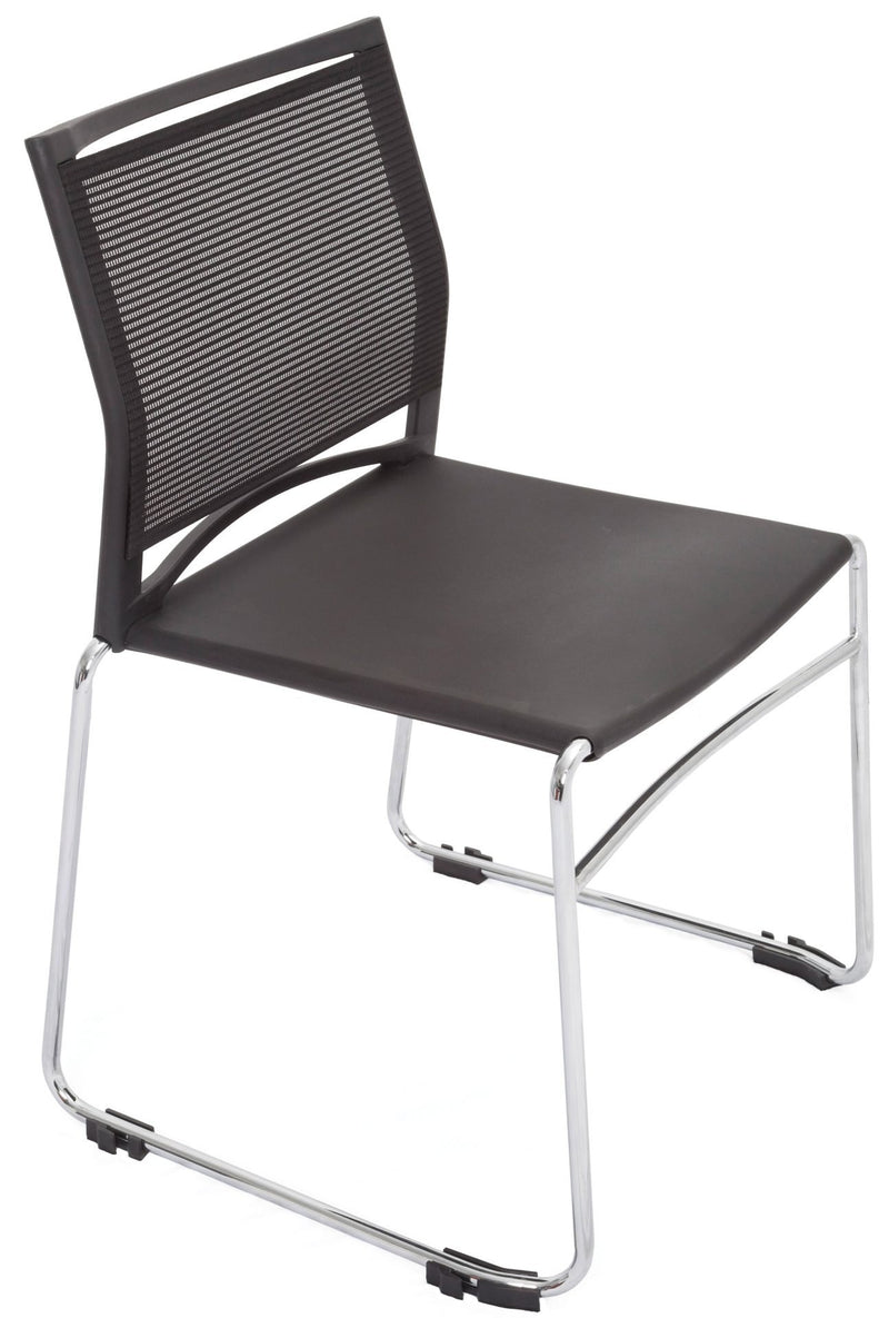Stackable meeting chair with black seat and chrome sled frame