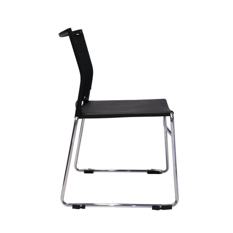 Linking conference chair side view with chrome sled base