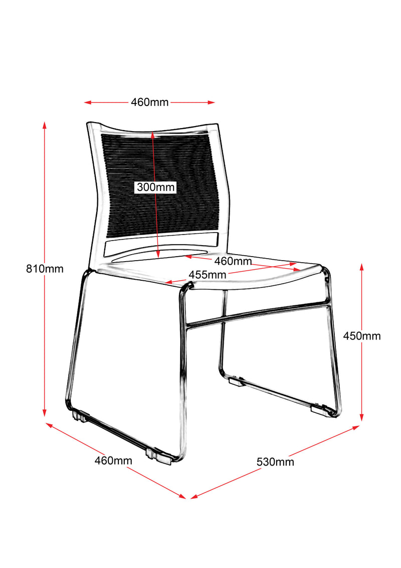 PMV-BK visitor chair line drawing with seating dimensions