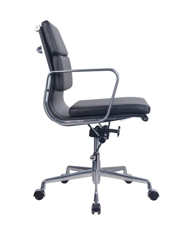 Black executive meeting chair rear view with upholstered medium back