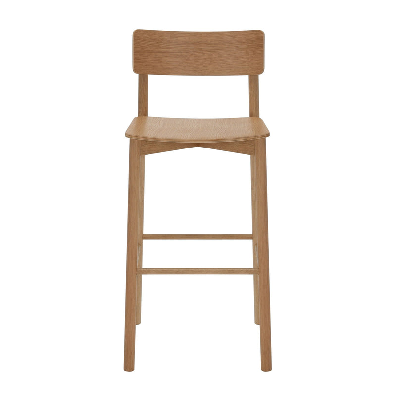 Arlo High Stool American Oak side view showing timber seat profile
