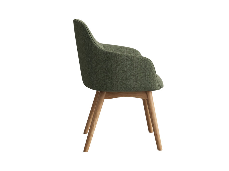 Aspen Timber 4 Leg Chair olive fabric side view with timber base
