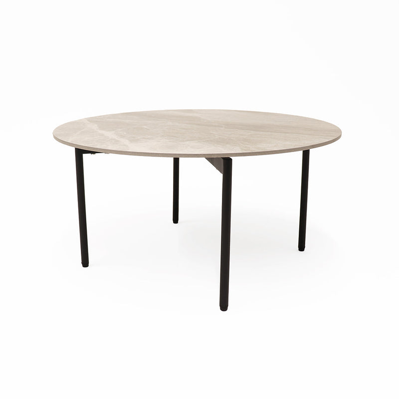 Nido Stone Medium Round Coffee Table side view with cross brace underframe