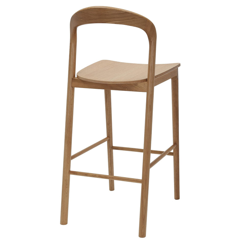 Nodo High Stool American Oak rear view showing timber back support