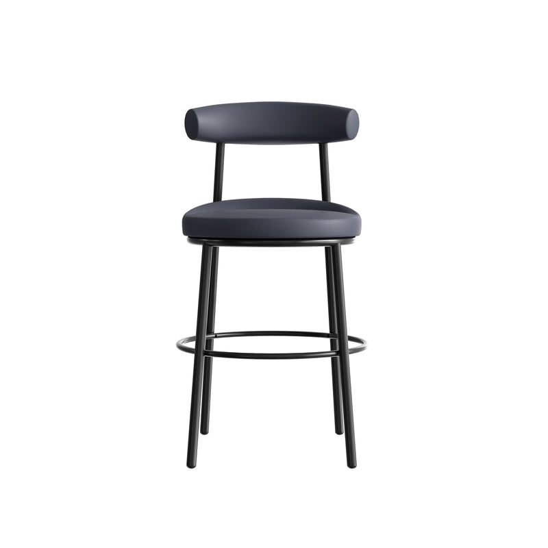 Nyx Bar Stool 650H in French Navy PU leather front angled view
