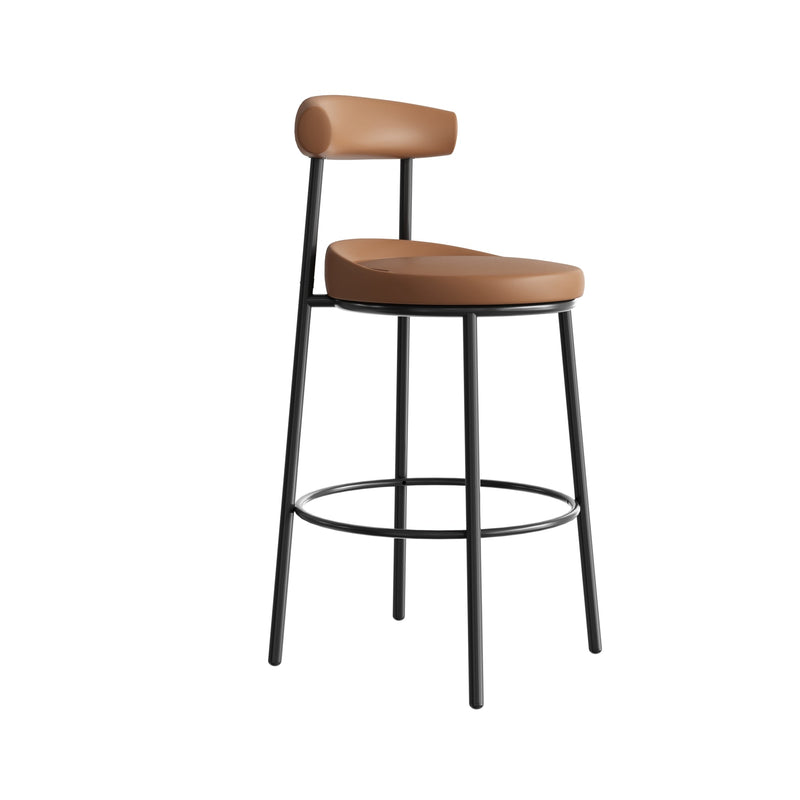Nyx Bar Stool 750H Amber finish side view with black steel frame
