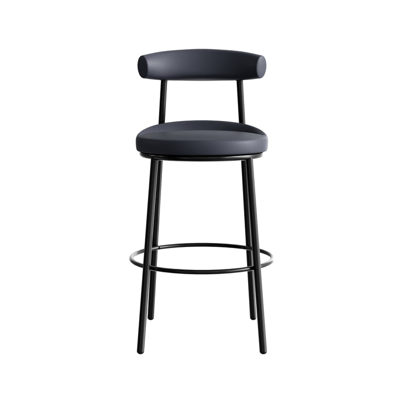 Nyx Bar Stool 750H in French Navy PU leather front angled view
