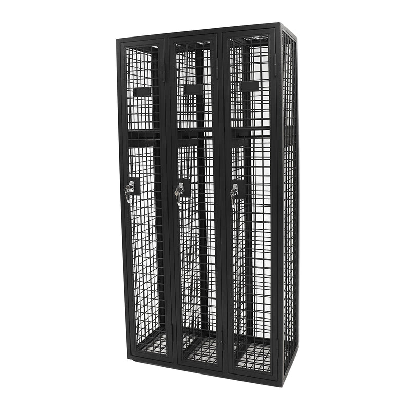 Steel Mesh 3 Door Locker open view showing internal storage