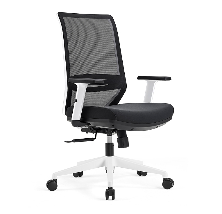 Win Spec chair with white frame viewed from the front angle