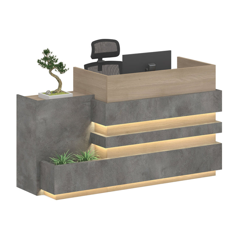 KERAN Reception Desk 1.8M Left Panel - Acacia & Carbon Grey Colour