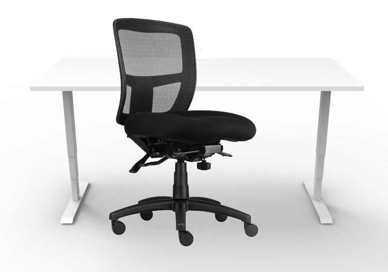 hire office furniture set sit to stand and ergo mesh chair